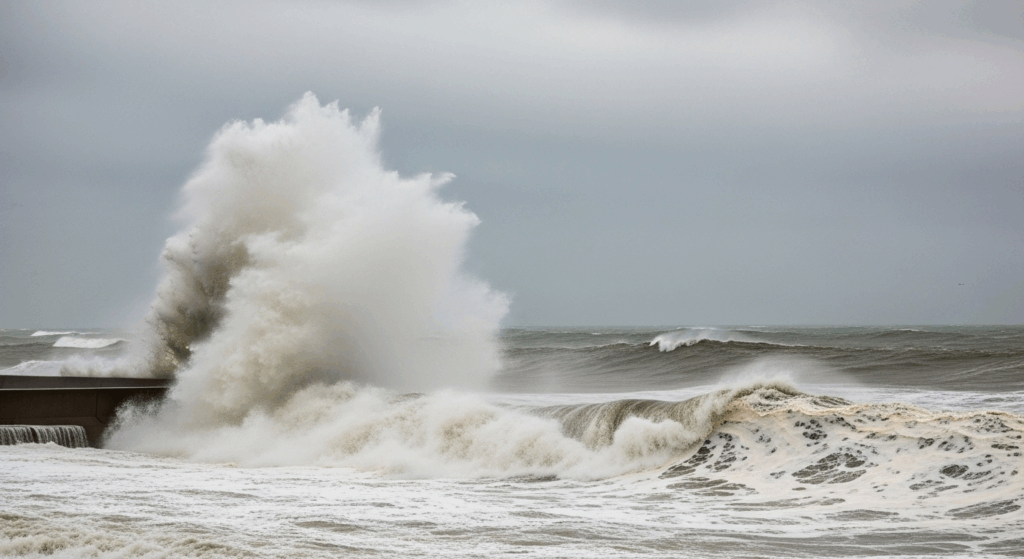 Tác động của sóng lớn và triều cường do một cơn bão xa như bão Melissa gây ra.